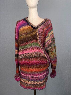 OOAK VINTAGE 60'S '70S HANDMADE CRAZY COLORFUL YARN HIPPIE SWEATER COOGIE STYLE